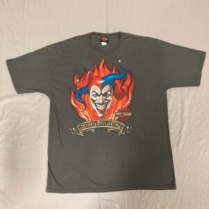 Y2K Harley Davidson Las Vegas Jester Joker Flame Graphic T-Shirt Gray XL Bravado